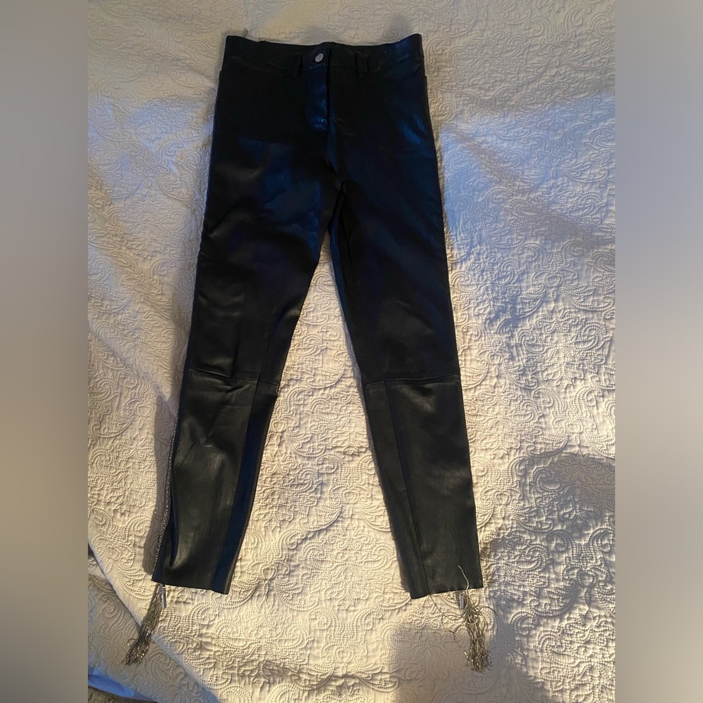 Leather pants, Jitrois, size 34, with rhinestones and zip on the side